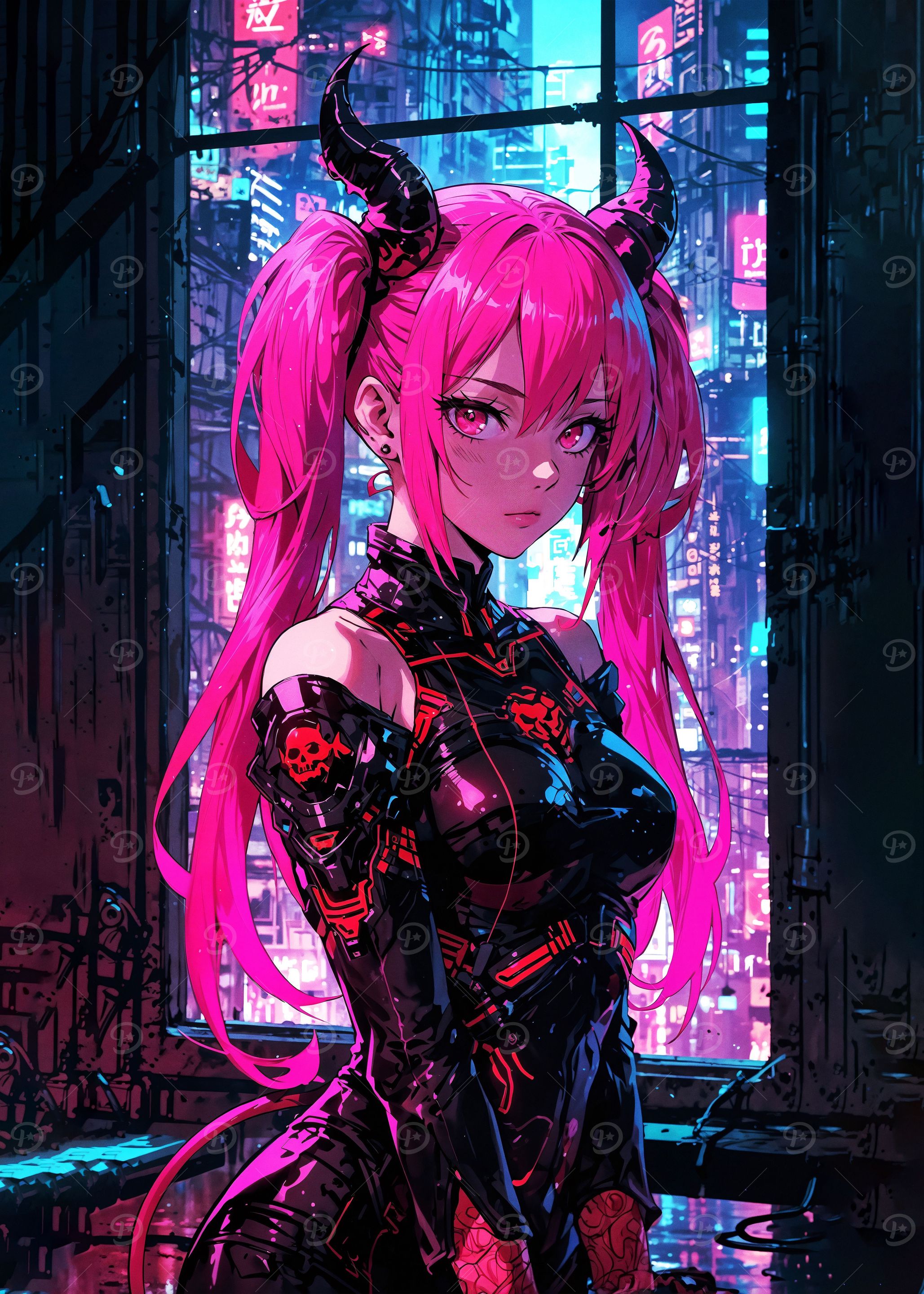 Oni Girl in the Neon Night