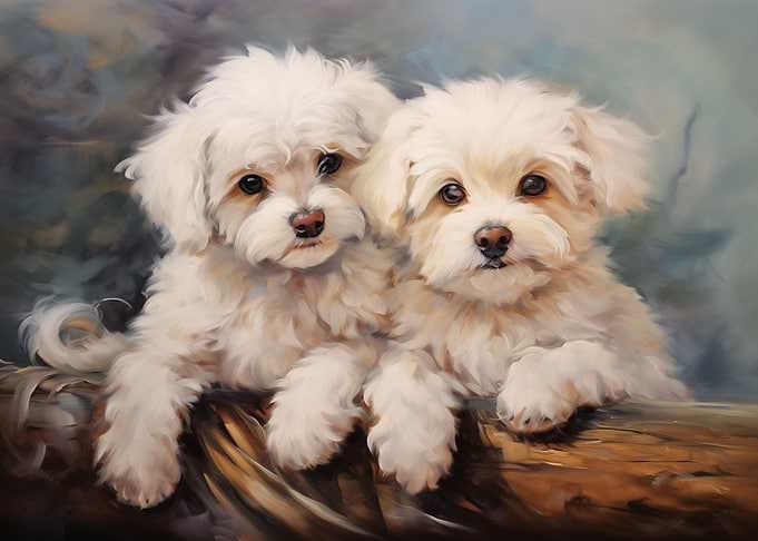 Two White Poodle puppies