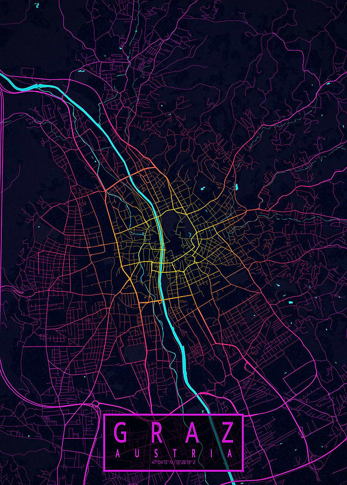 Graz City Map Austria Neon