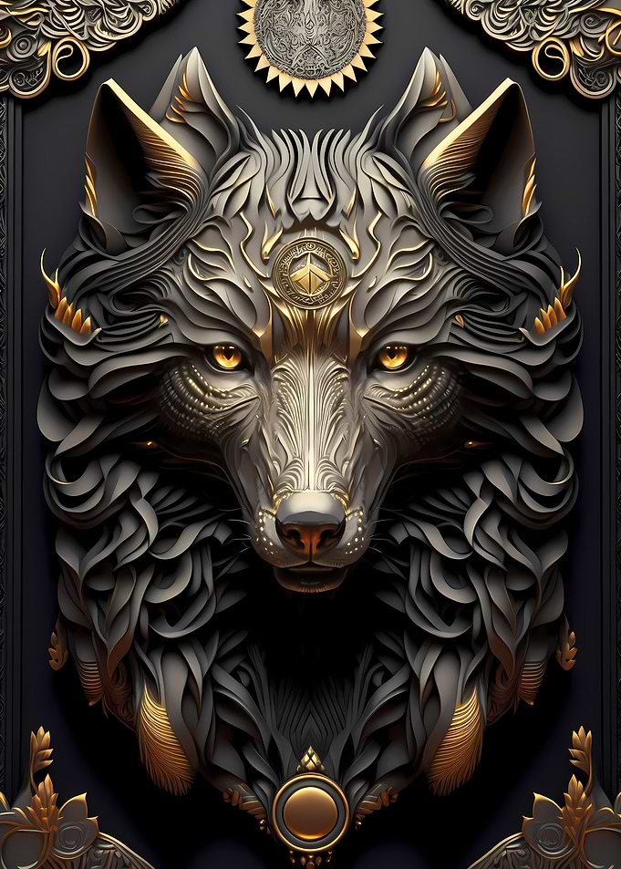 Golden Wolf Sun God Art