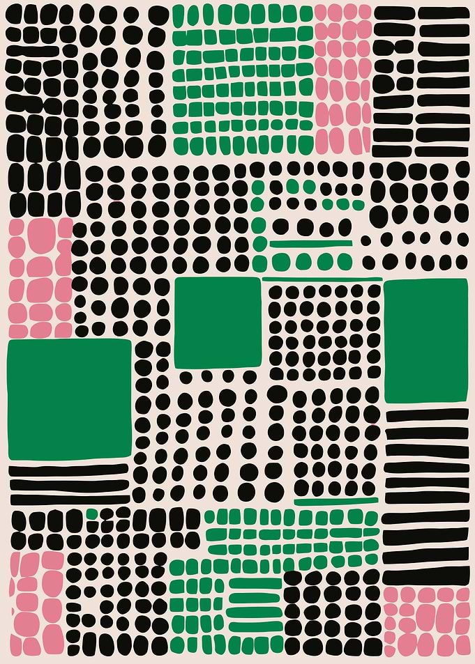 Green Pink Mid Century Art