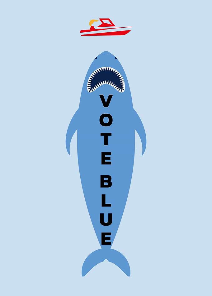 Vote Blue Shark red boat