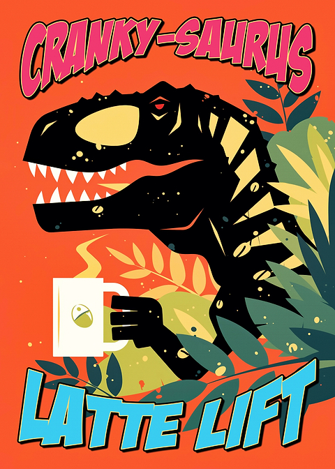 Tyrannosaurus Latte Lift — kitchen metal wall art