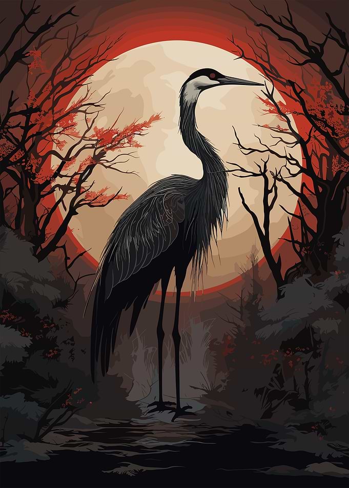 Red Moon And Black Stork