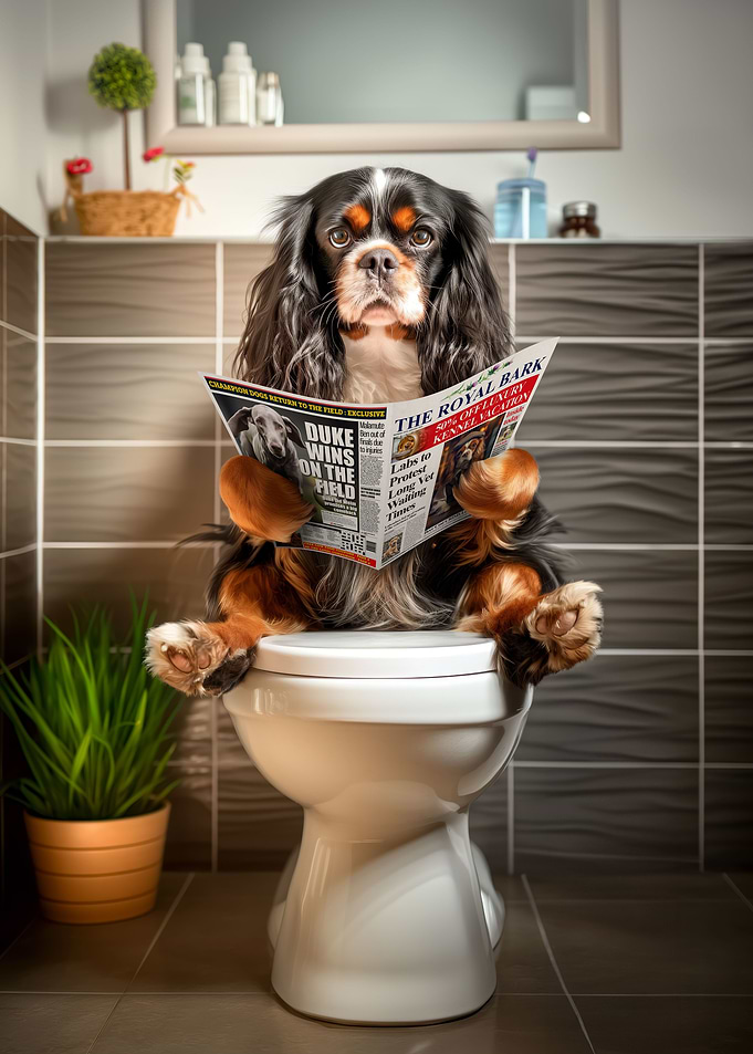 Spaniel on the Toilet