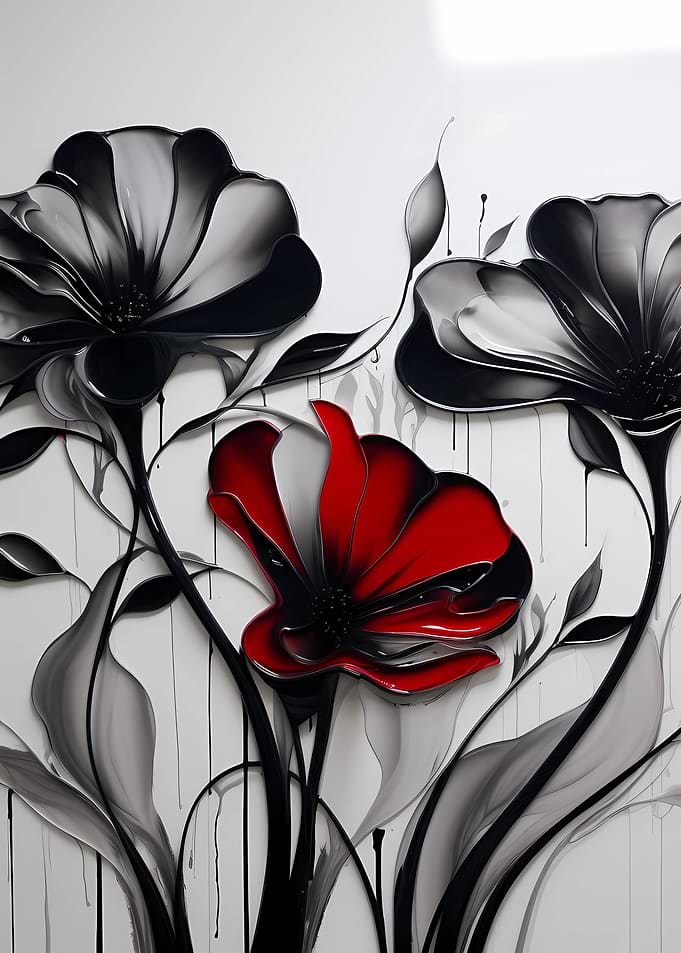three stylized flowers