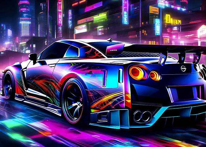 Neon Car Nissan GTR