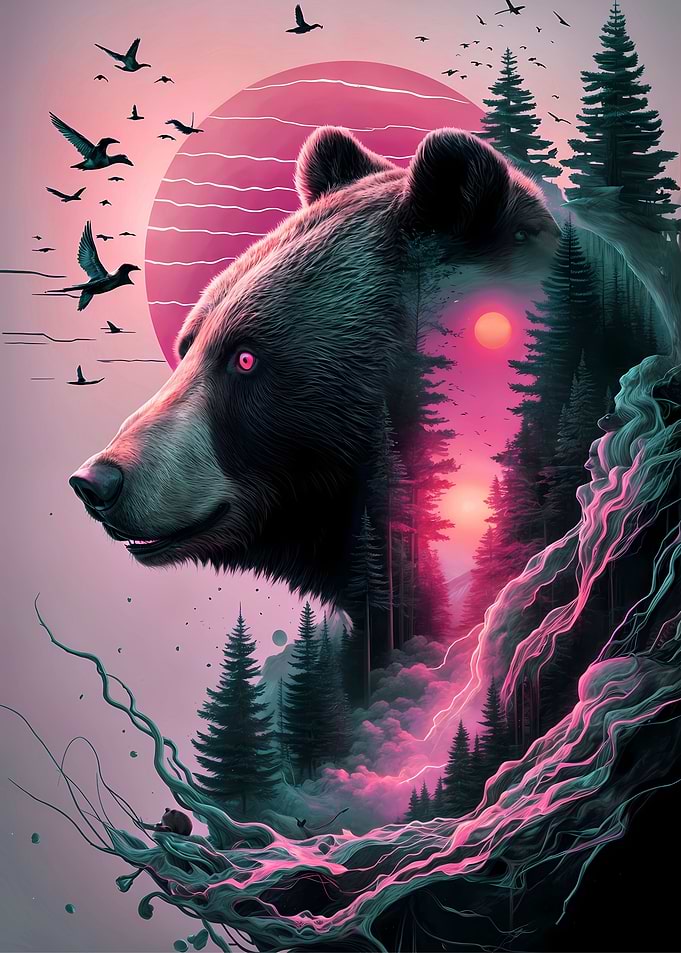 Bear pink silhouette fores