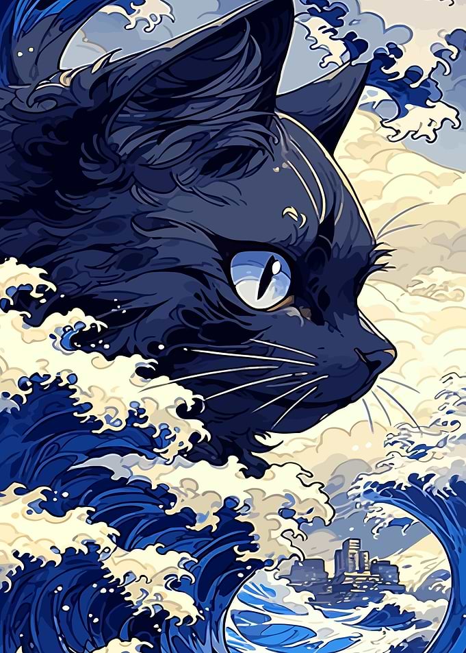 cat in wave