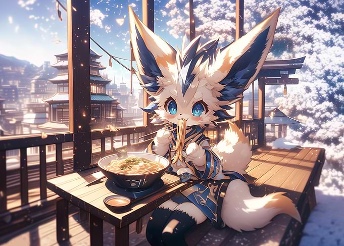 Cute Anime Cat Ramen
