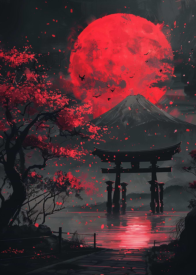 Red Moon Torii Gate Fuji