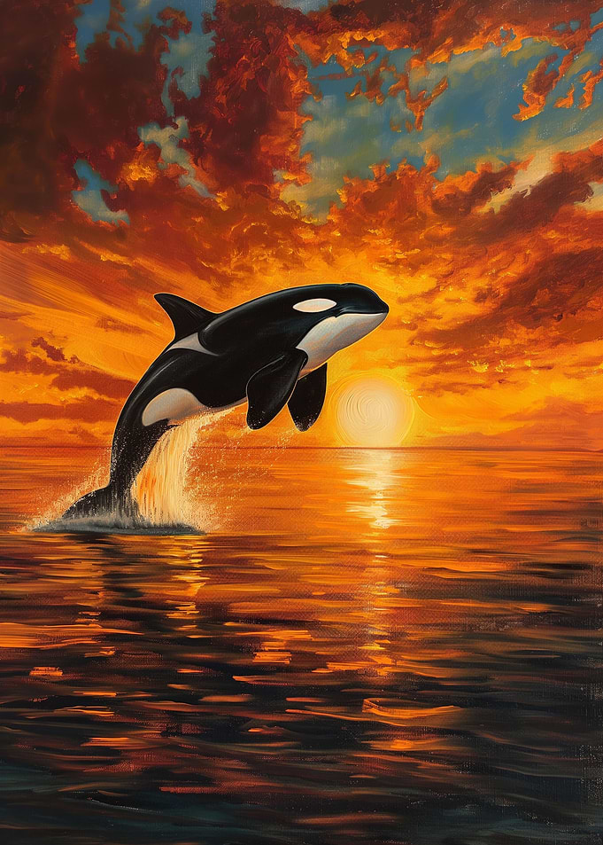 Orca Sunset Ocean Scenic