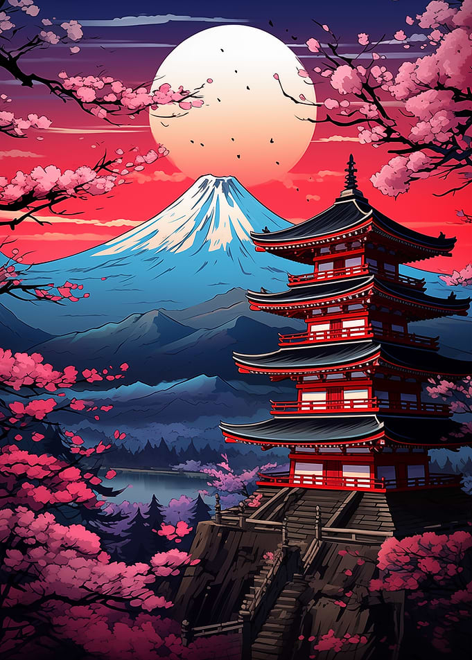 Japan Fuji Cherry Sunset