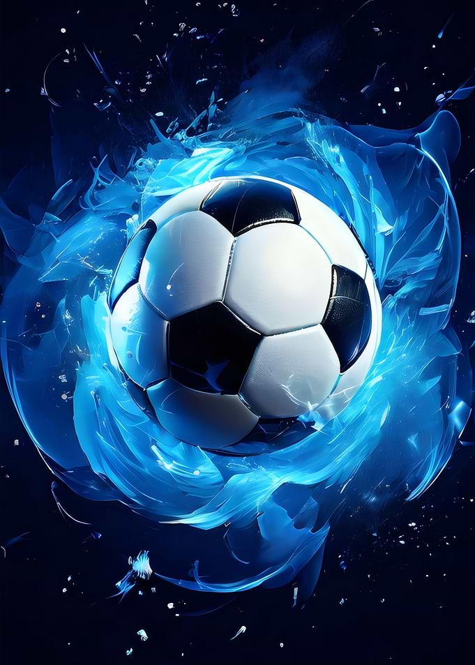 soccer ball with a blue