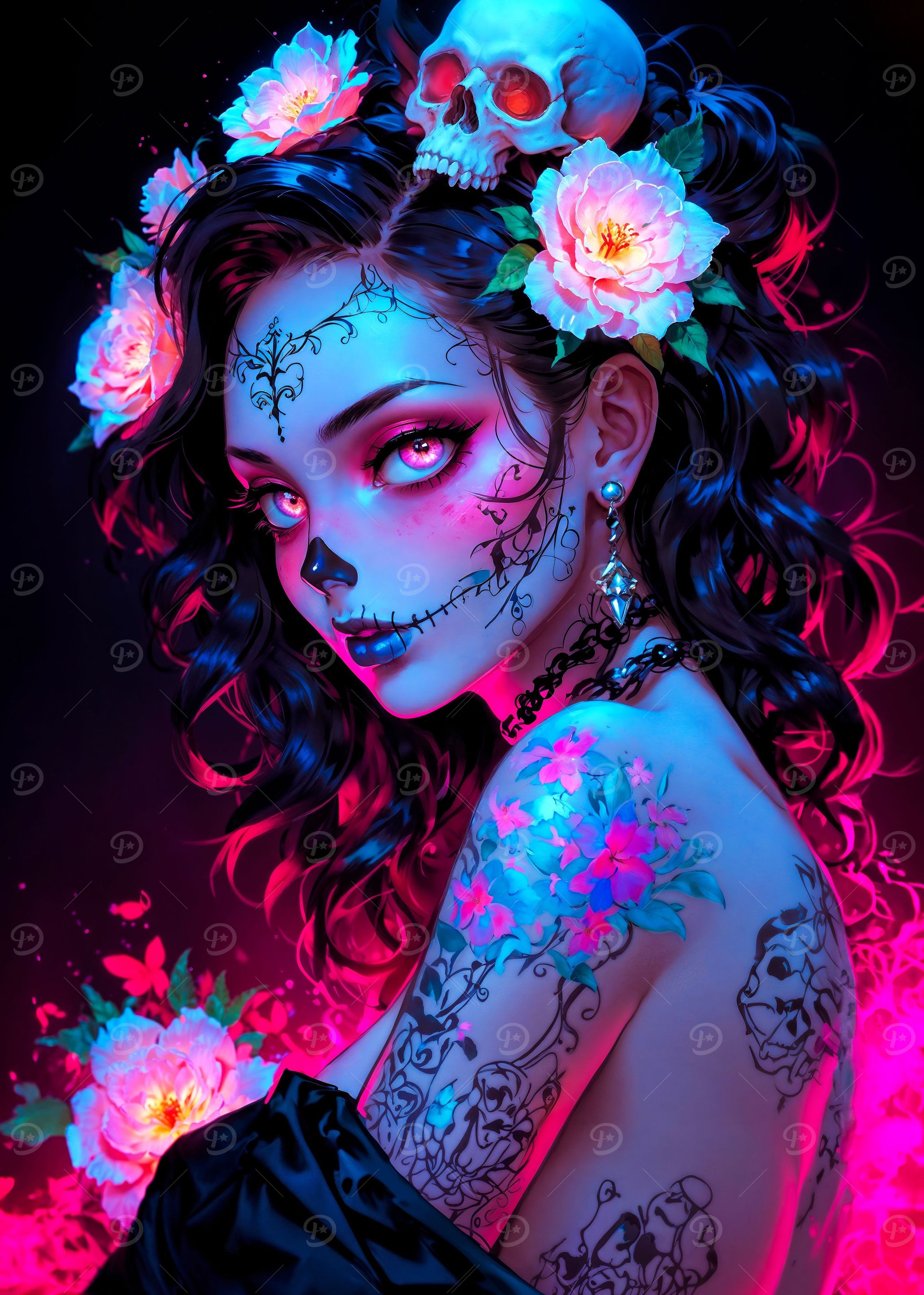 Skull Woman with Tattoos