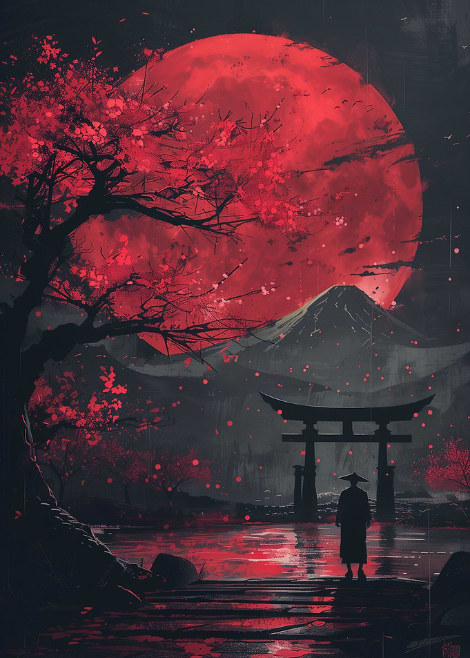 Red Moon Torii Gate Fuji