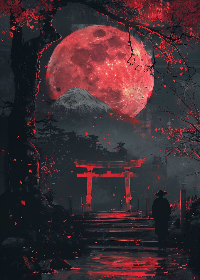 Red Moon Torii Gate Fuji