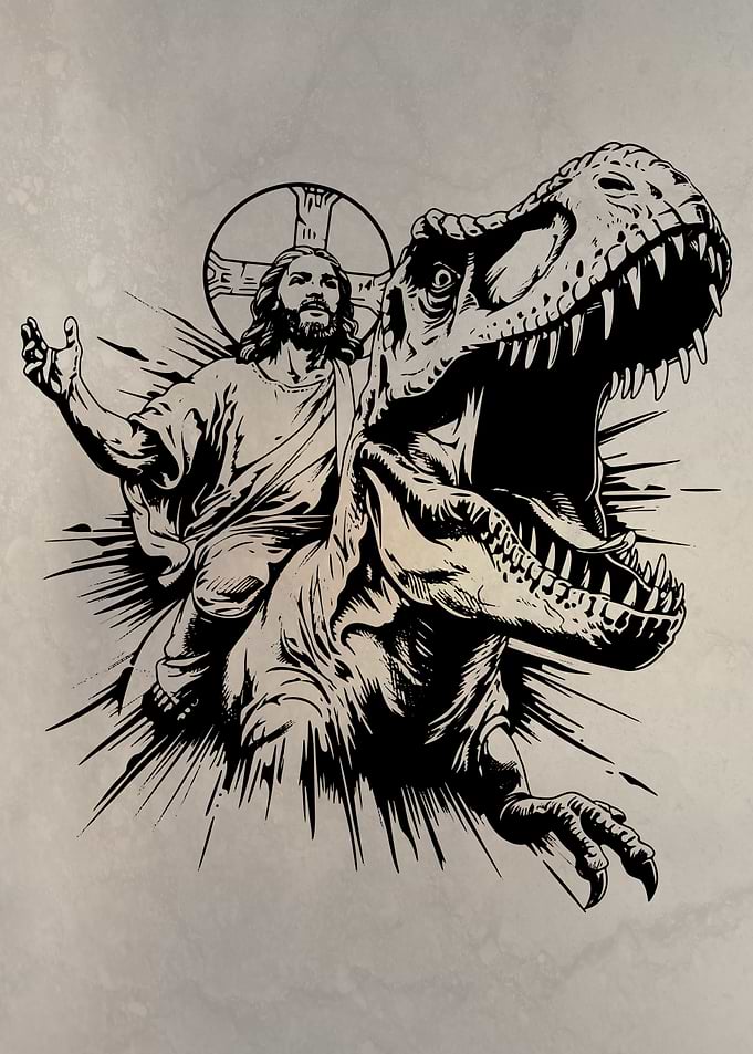 Jesus Riding a T Rex
