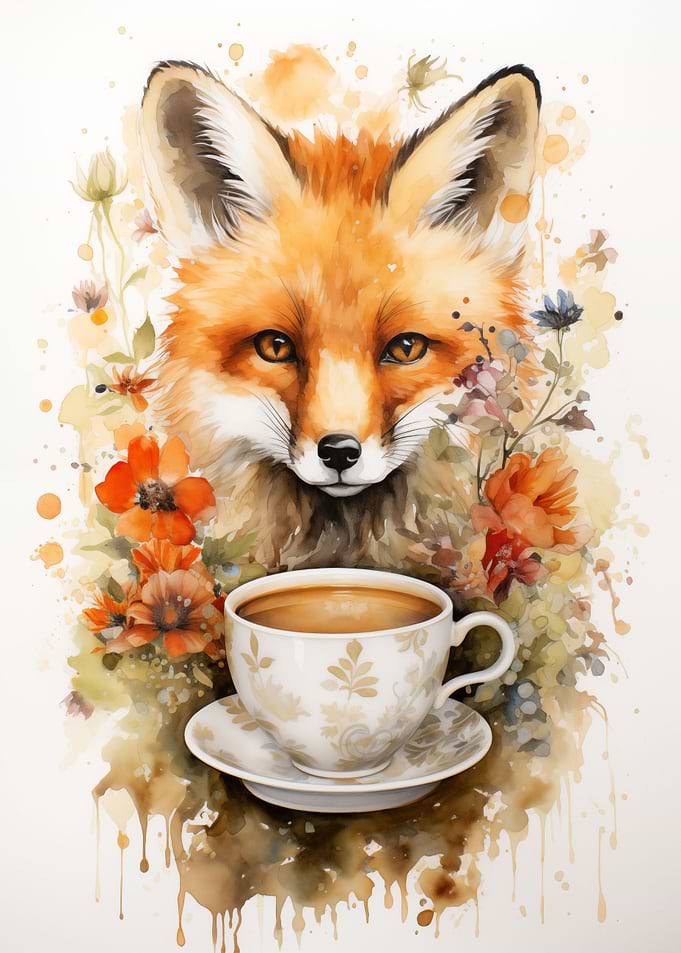 Art fox and a cup of tea