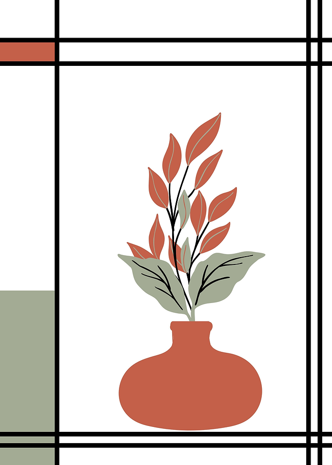 Abstract vase and leaves