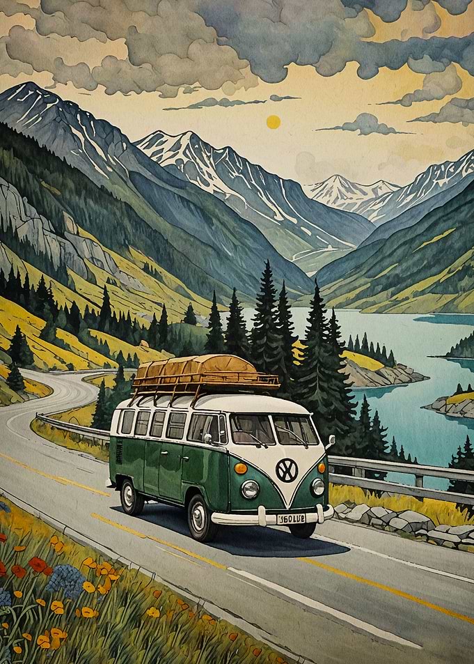 van on the beach
