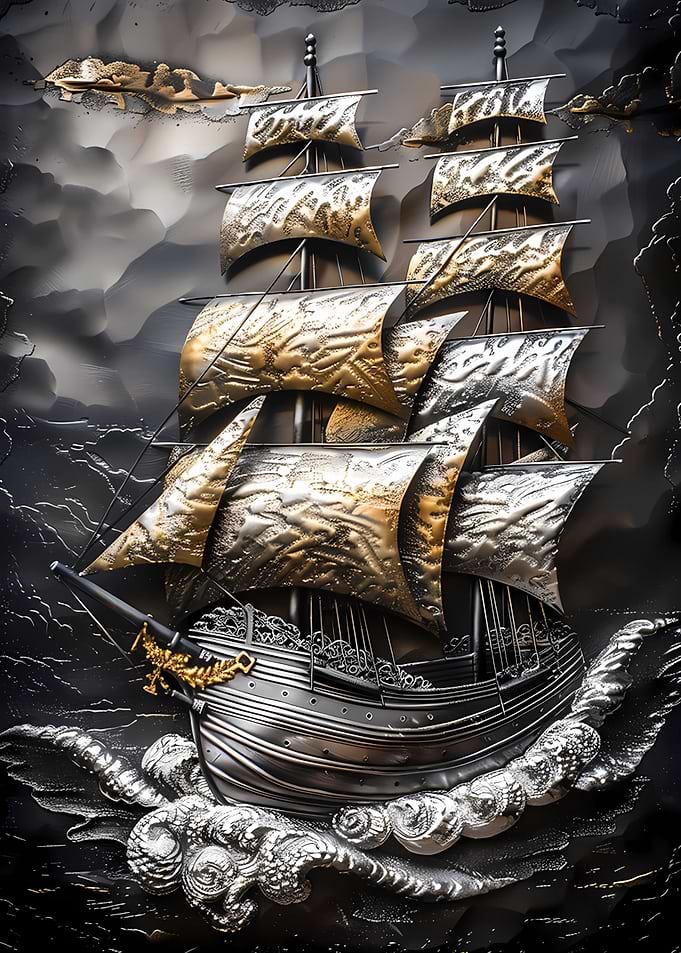Silver sailing ship