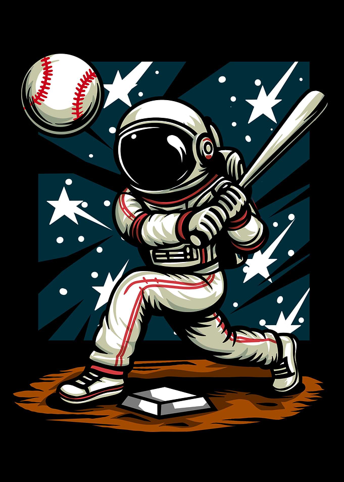 Astronaut playing baseball
