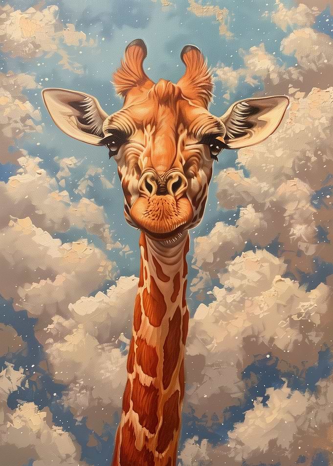 Giraffe Portrait Clouds