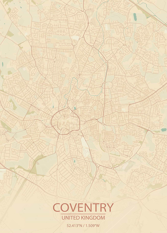 Coventry UK Vintage Map