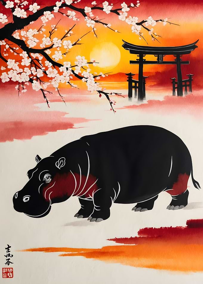 Hippo Japan Painting