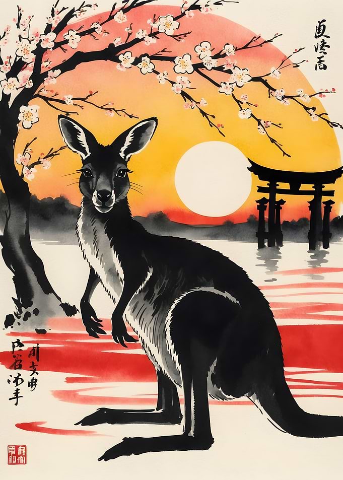Kangaroo Japan Painting