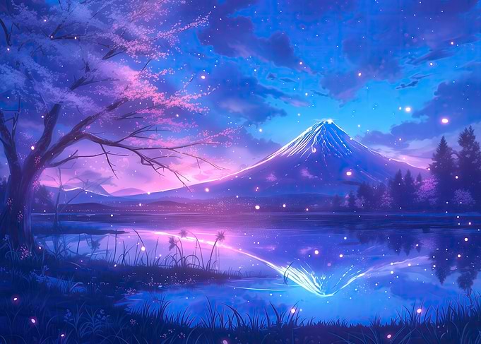 Twilight Sakura Mt Fuji