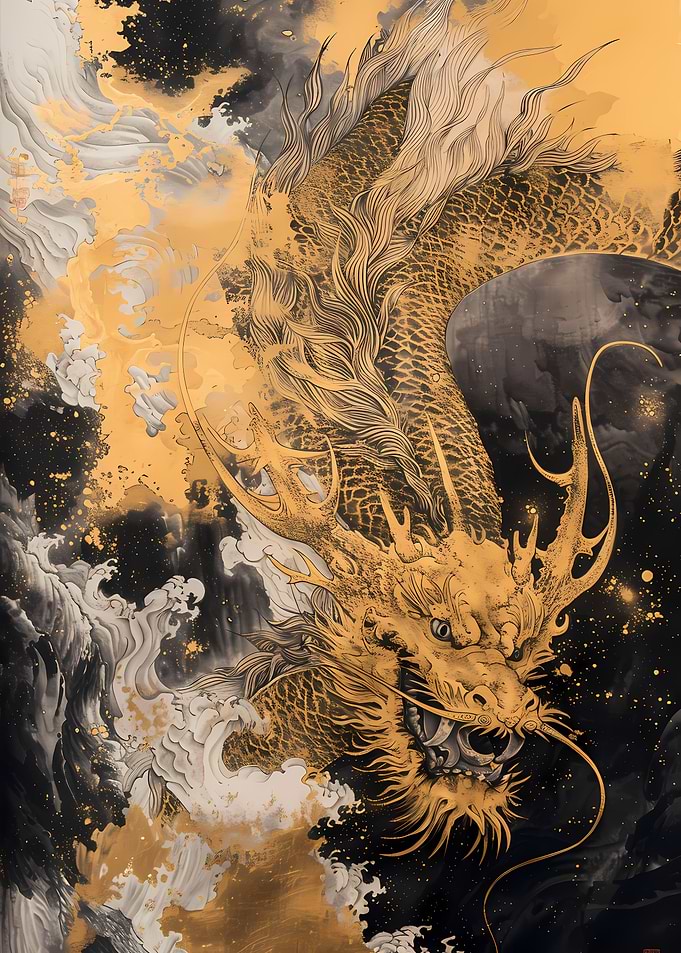 Gold Black Asian Dragon