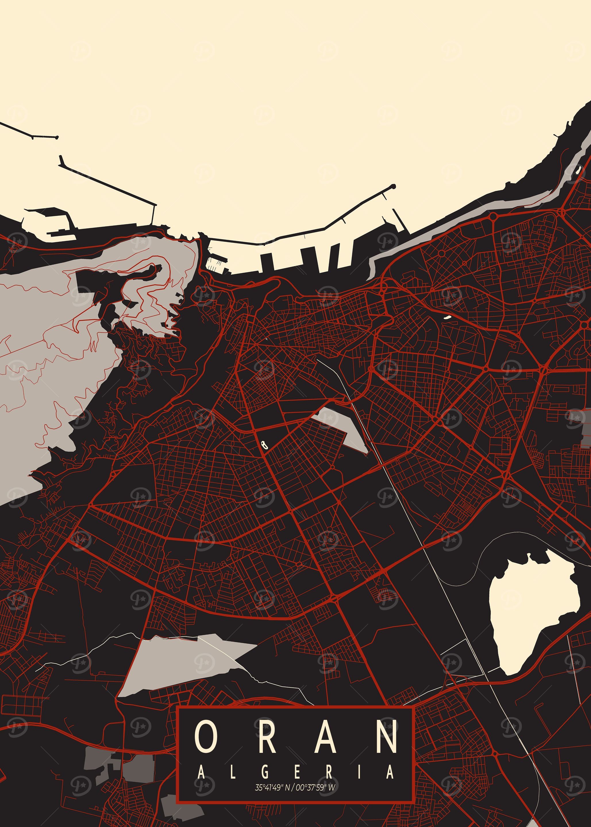 Oran City Map Algeria Vect