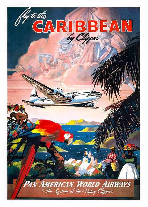 Caribbean Vintage Flight — vintage poster restored on metal