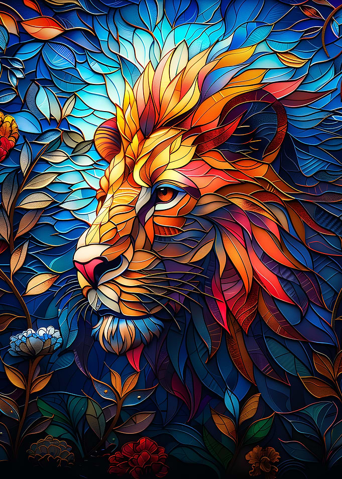 colrful stained glass lion