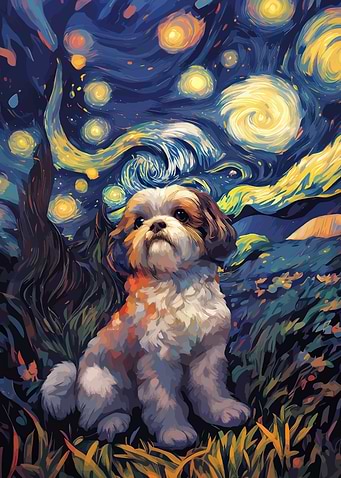 Starry Night Cute Shih Tzu