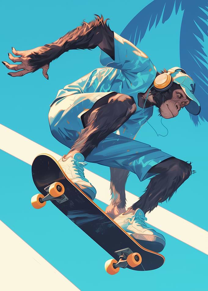 Monkey Skating Skateboard