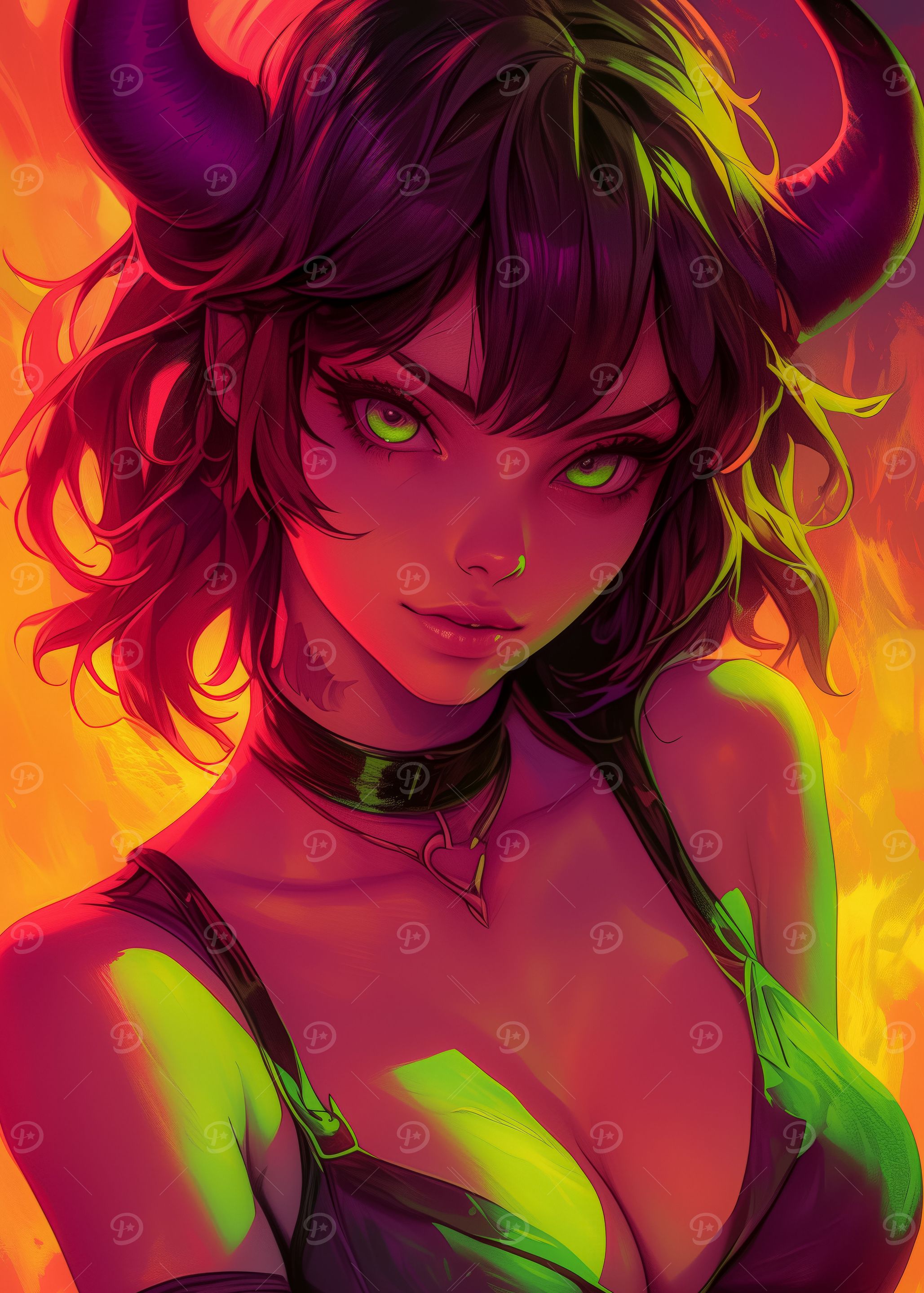 Neon Oni demon anime girl