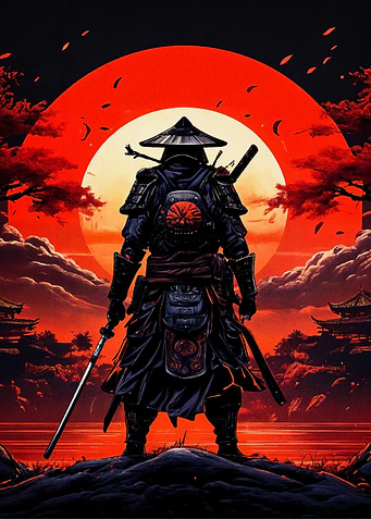samurai moon red japan