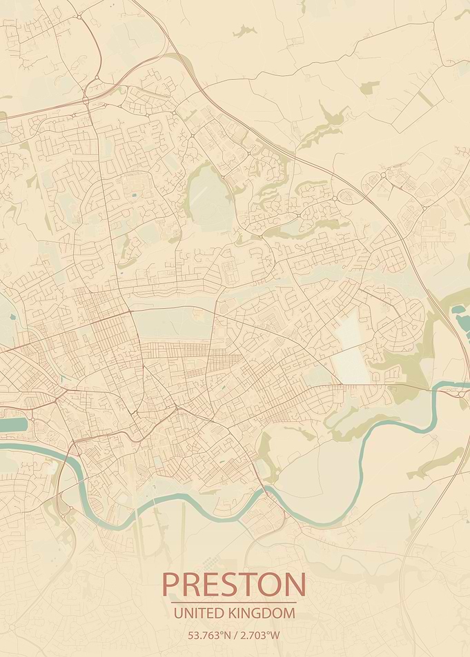 Preston UK Vintage CityMap