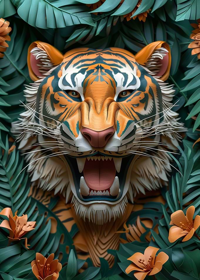 Colorful Tiger Paper Cut