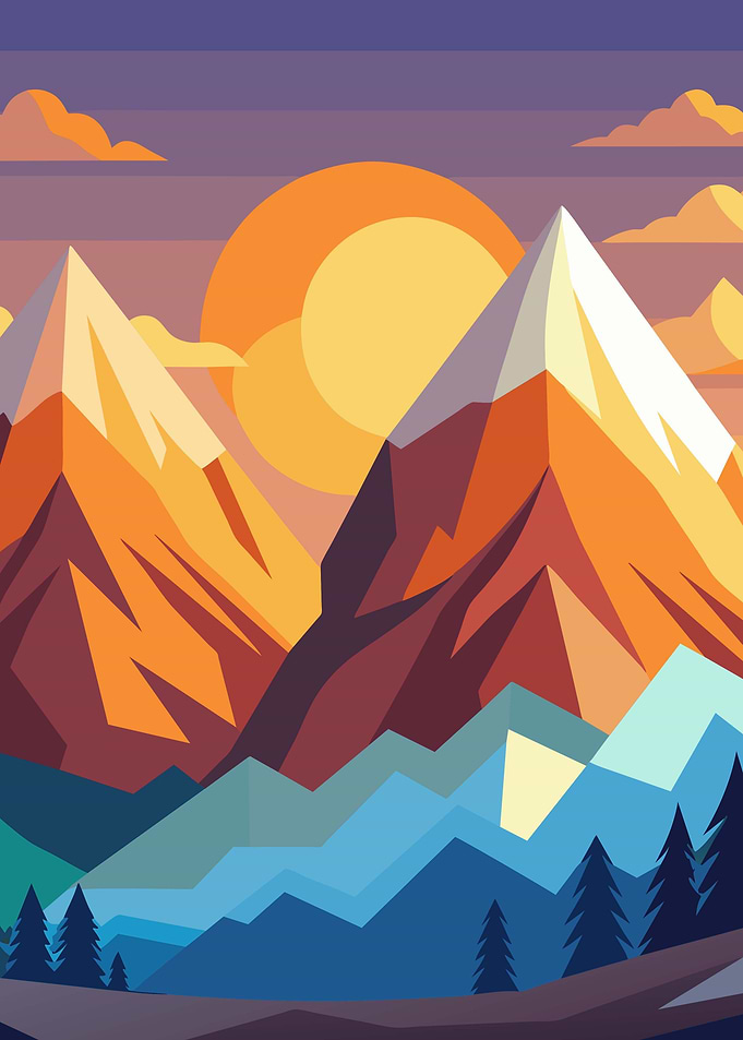 snowy mountain sunset