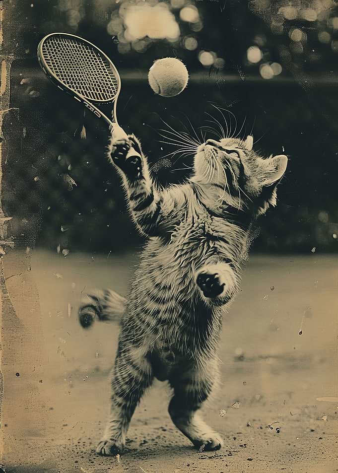 Vintage cat play tennis