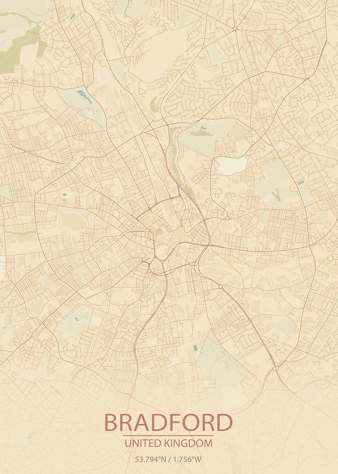 Bradford UK Vintage Map