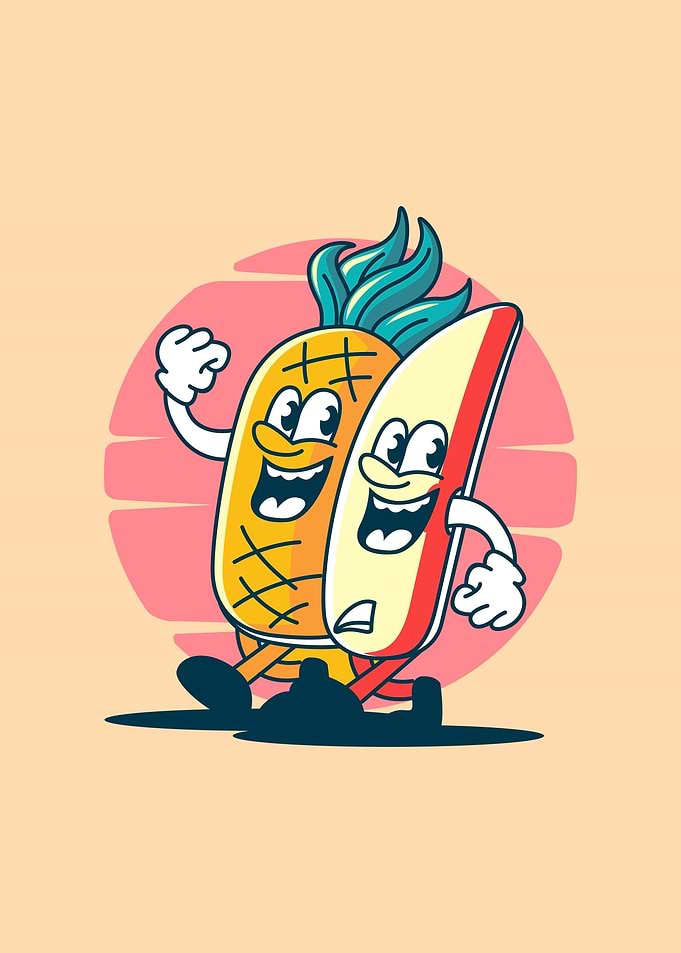 pineapple mascot surfing