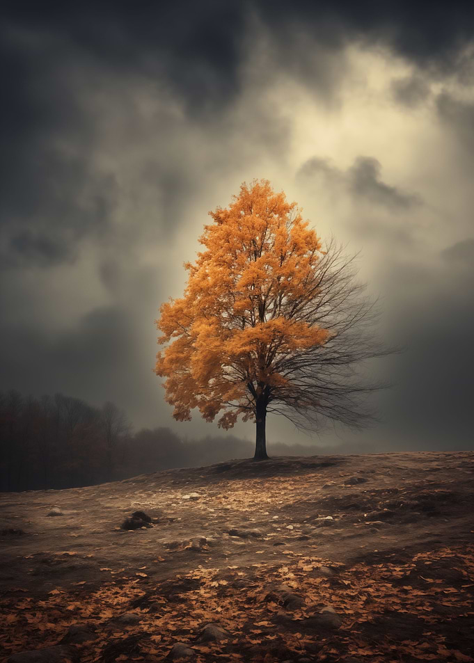 Yellow tree in the field