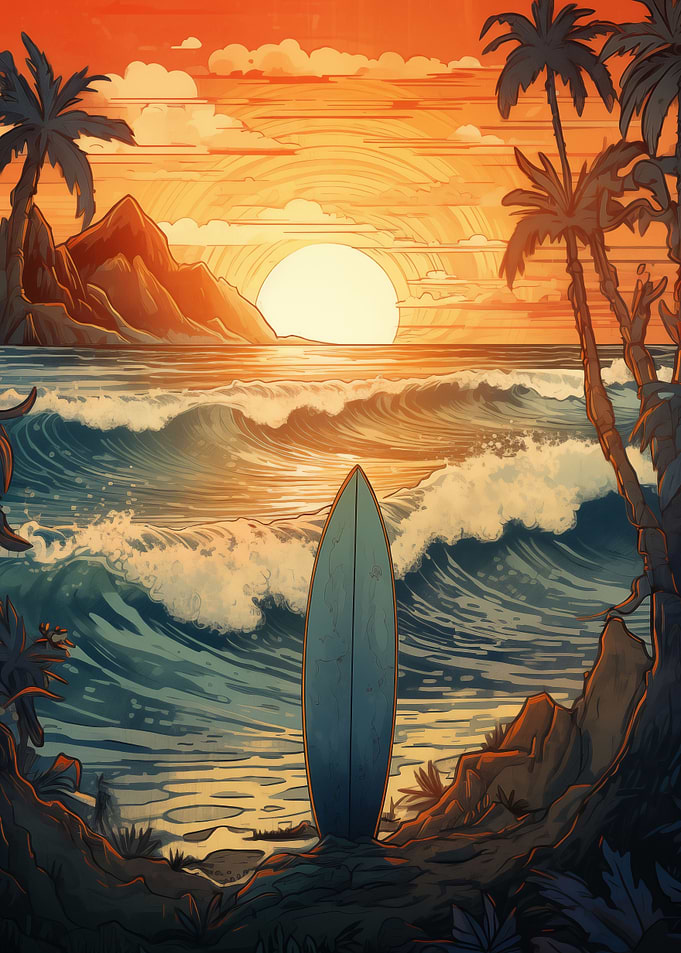 Surfboard Palm trees Wave