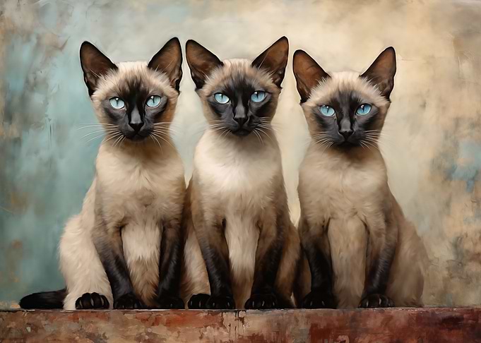 Three Siamese cats