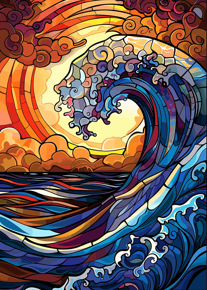 Stained Glass Ocean Wave